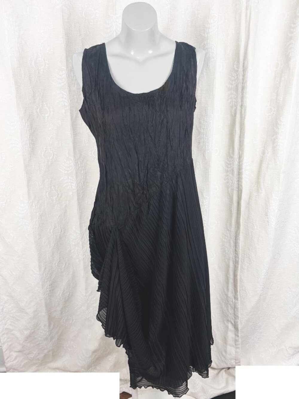 Vintage deconstructed flapper textured pleats black maxi dress whimsigoth witchy